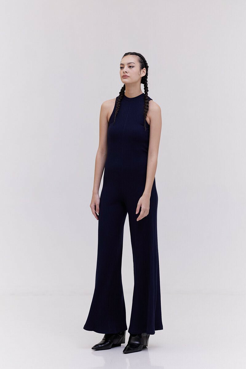 Ribbed Bootcut Jumpsuit - Navy