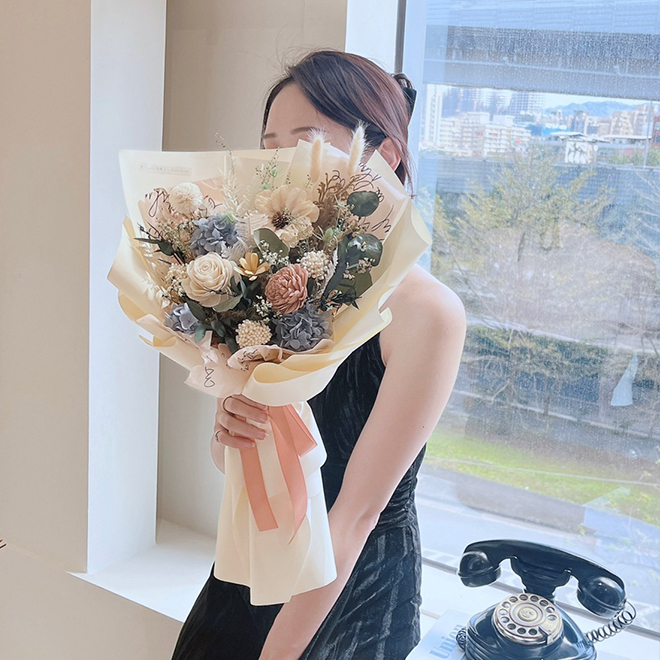 森林太陽花束乾燥花 羽毛太陽花