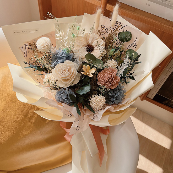 森林太陽花束乾燥花 羽毛太陽花