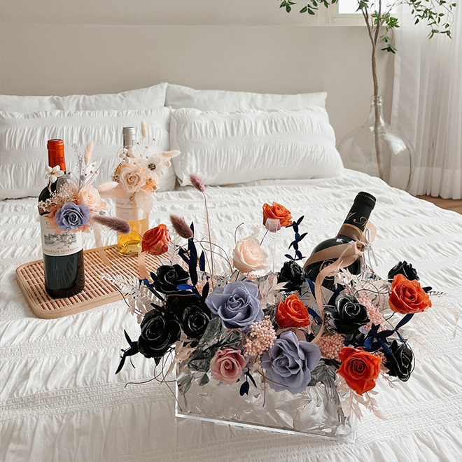 品牌形象訂製壓克力永生花提盒 酒水禮盒