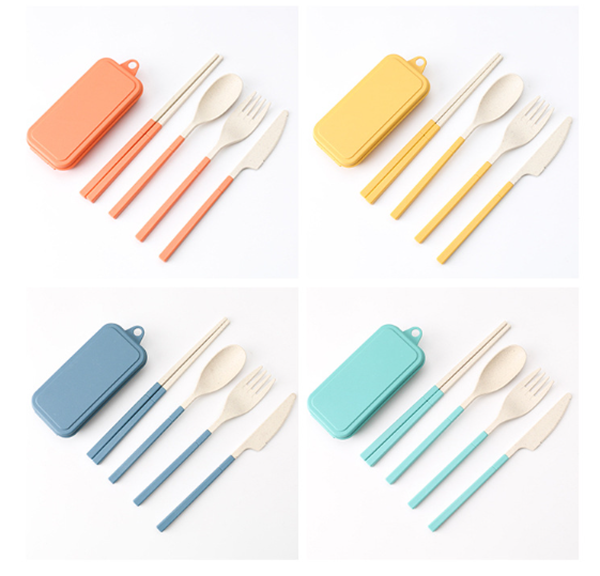 LOGO定制小麥秸稈折疊可拆卸刀叉餐具套裝 升級送全彩LOGO ZY124