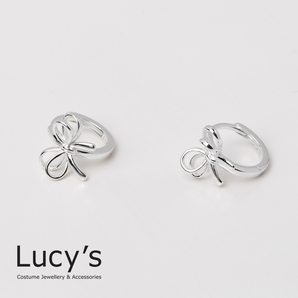 925純銀 雙層蝴蝶結 易扣耳環 (102471)