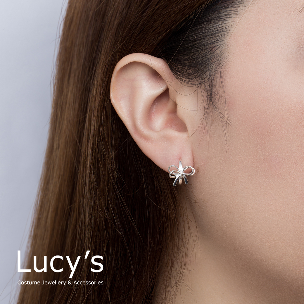 925純銀 雙層蝴蝶結 易扣耳環 (102471)