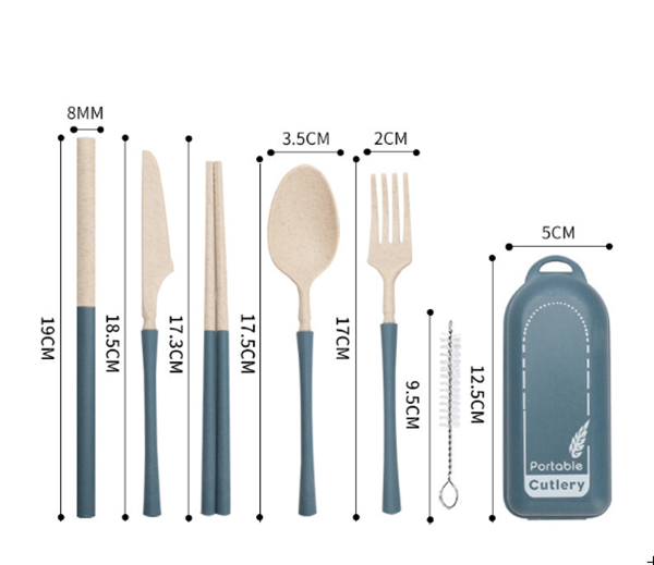 LOGO定制小麥秸稈豎紋折疊刀叉勺筷吸管餐具套裝 升級送全彩LOGO ZY4285