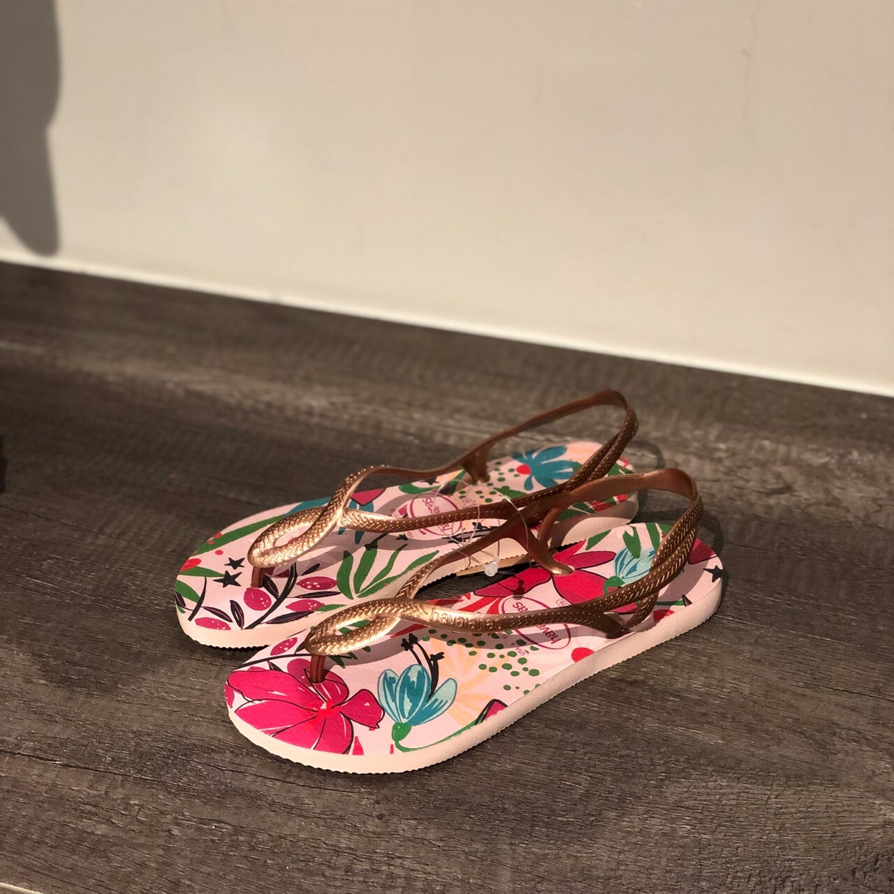 Havaianas 哈瓦仕 涼鞋 拖鞋 夾腳拖 花卉 編織鞋帶 女鞋 玫瑰金 4137259-3606