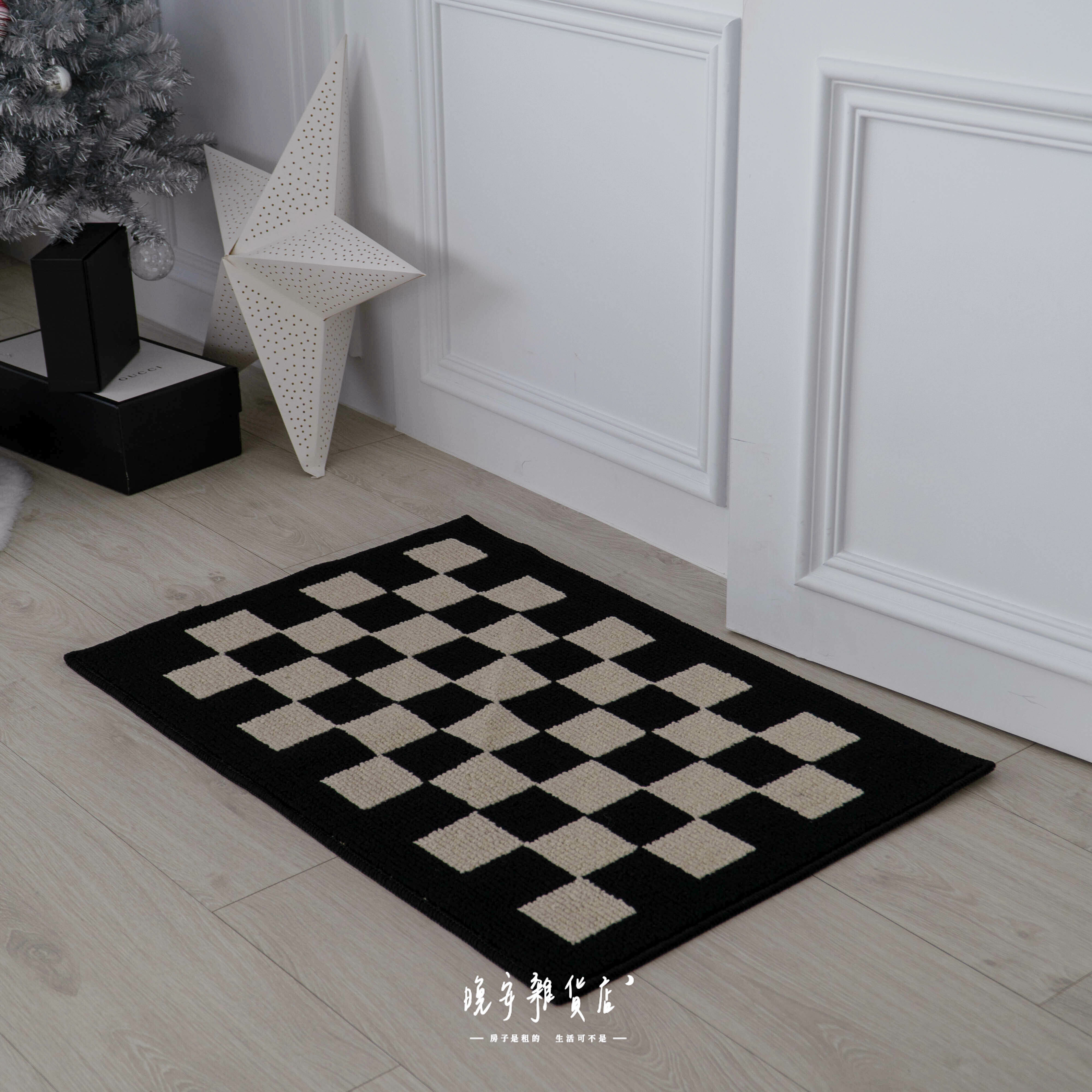 【黑白格】門口地毯