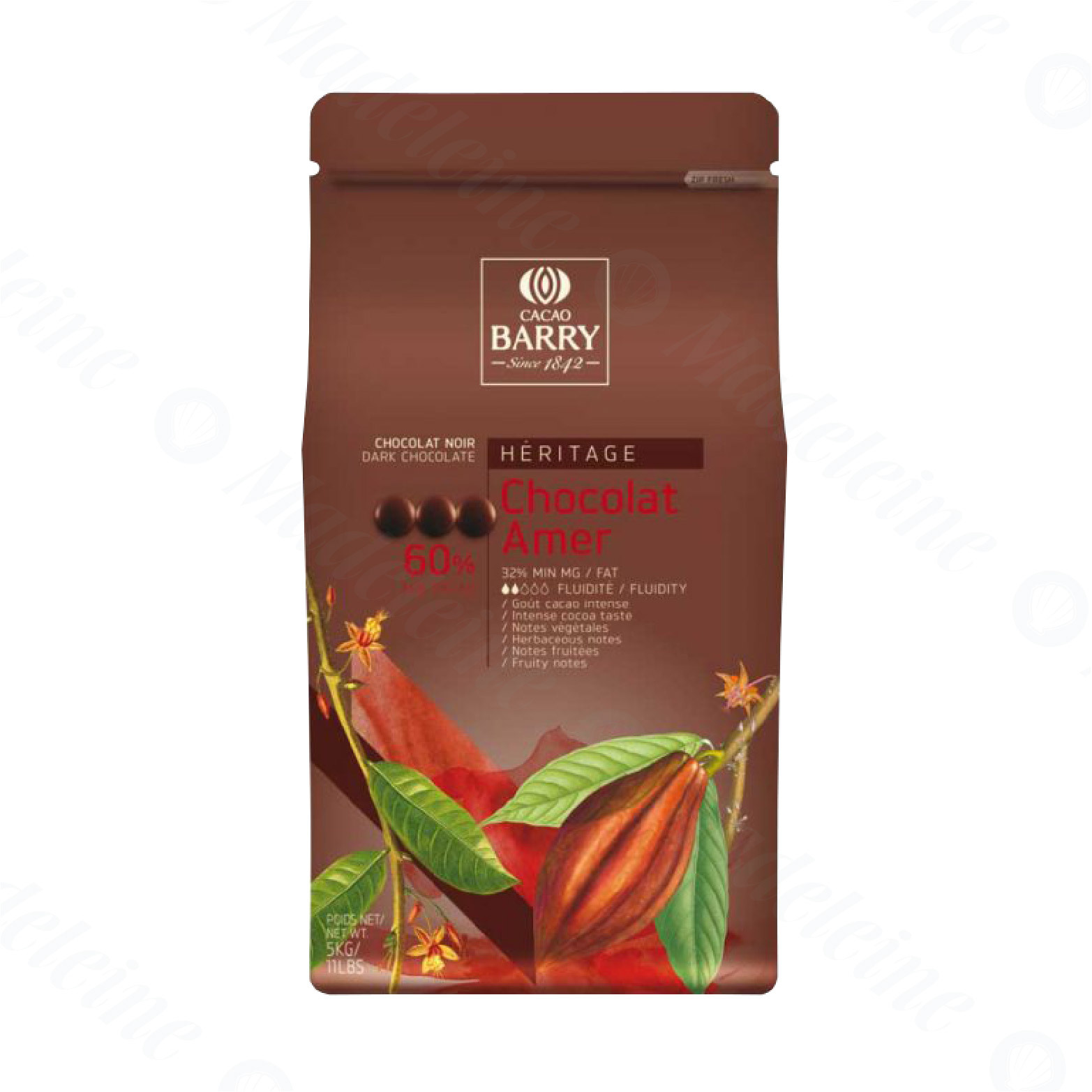 瑪德蓮烘焙原料】法國CACAO BARRY 60%摯愛苦甜調溫巧克力(鈕釦型) 原裝5kg