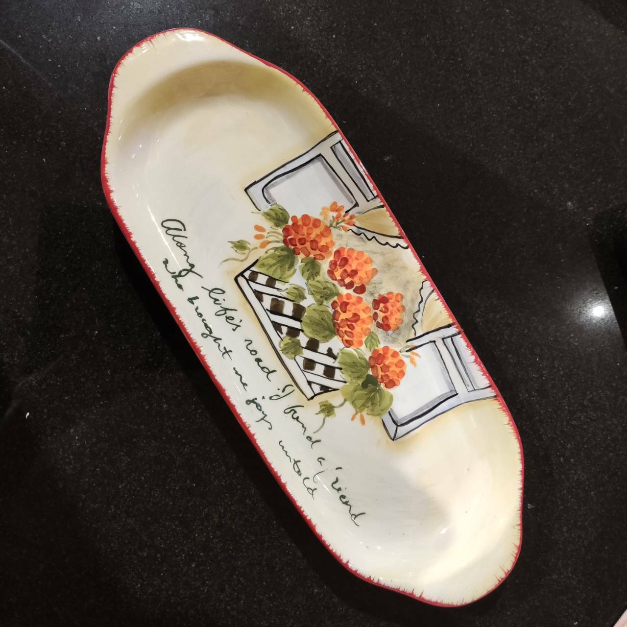 12"長方醬汁盤[MJ手彩天竺葵]