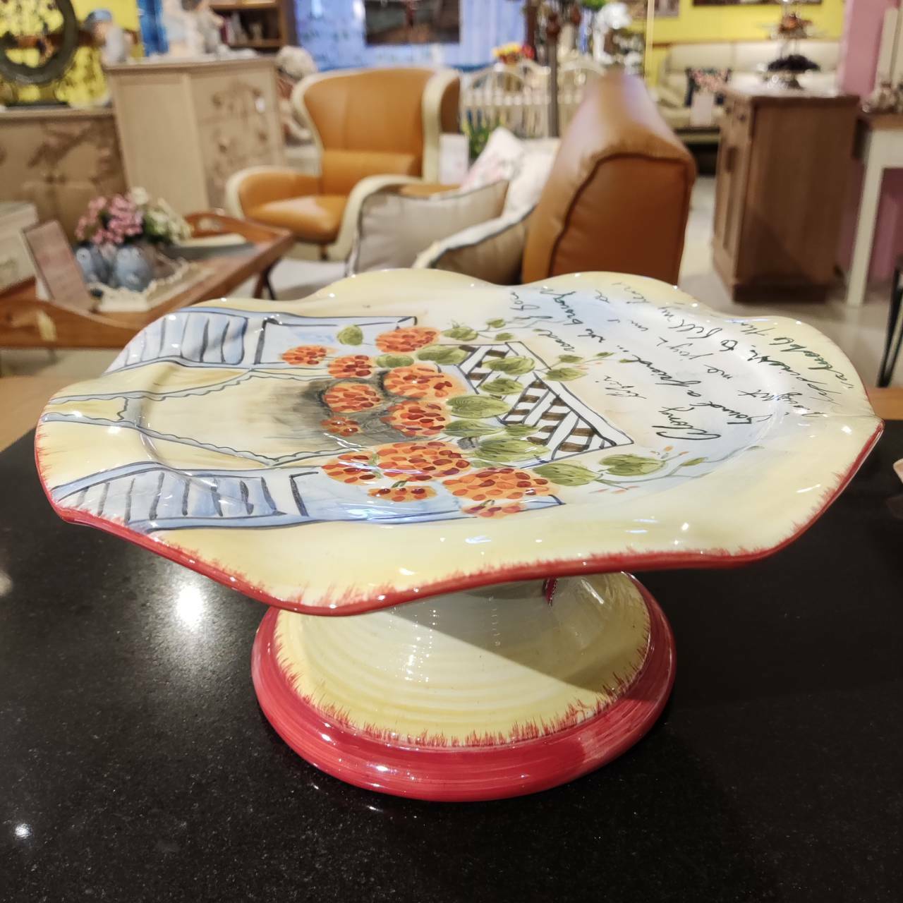 手拉坯有腳水果盤[MJ手彩天竺葵]