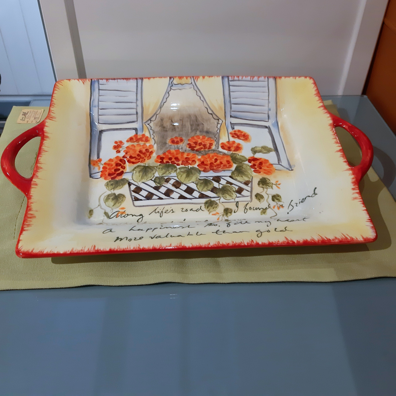 雙耳長方盤[MJ手彩天竺葵]