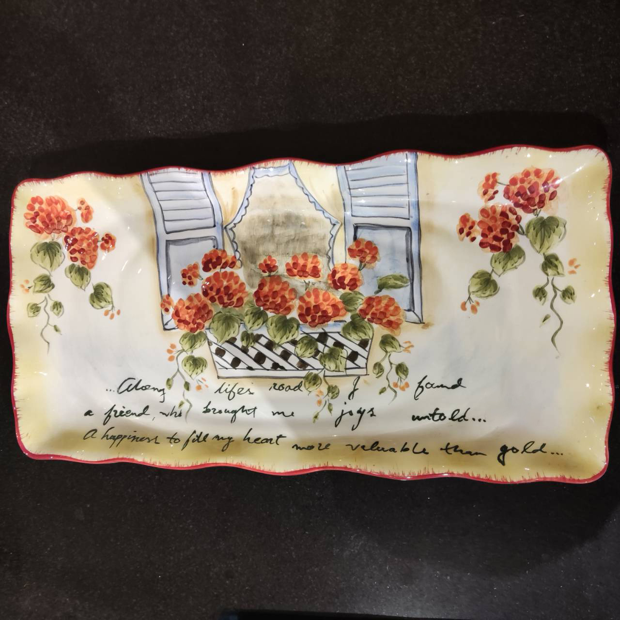 不規則波浪邊長方盤[MJ手彩天竺葵]