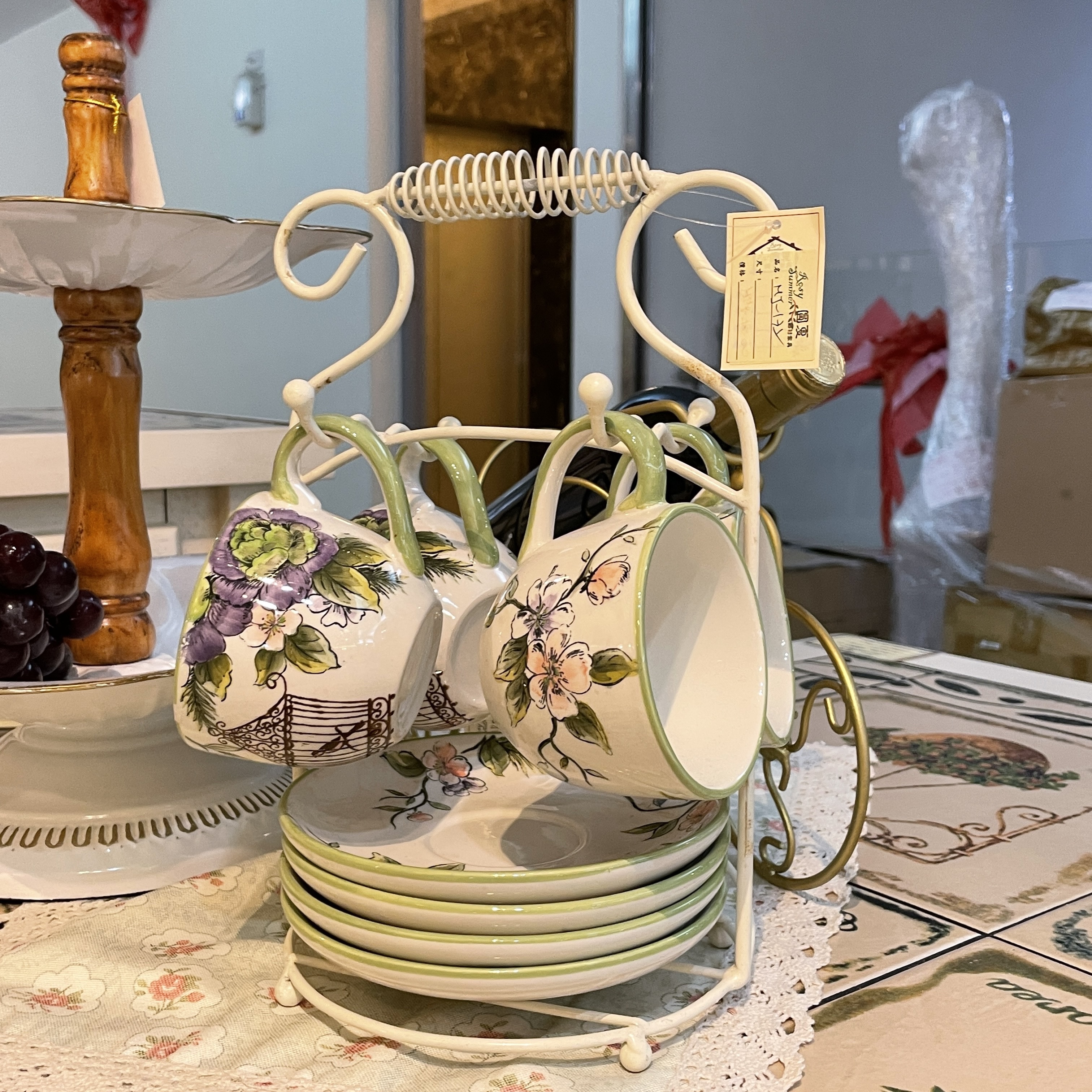 鐵架咖啡杯盤組[MJ紫花]