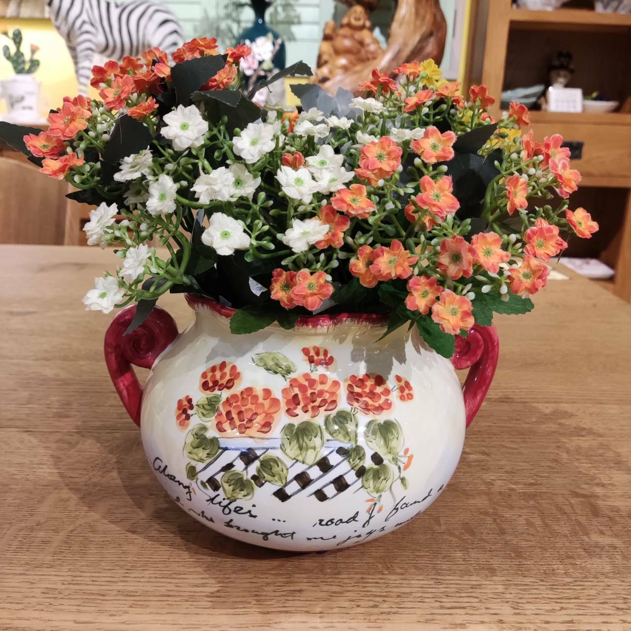 雙耳圓肚波浪邊花瓶[MJ手彩天竺葵]