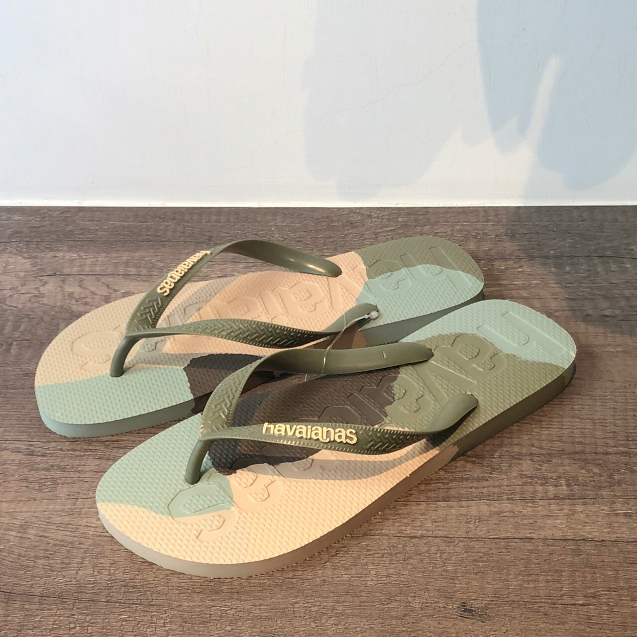 Havaianas 哈瓦仕 拖鞋 夾腳拖 大LOGO 拼接 巴西 男鞋  綠/棕 4147526-0869