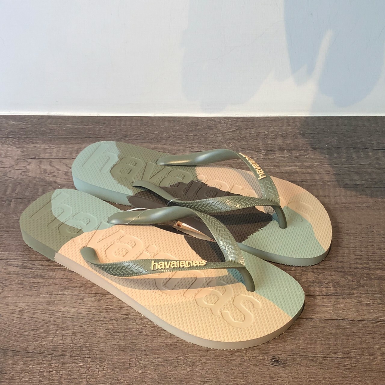 Havaianas 哈瓦仕 拖鞋 夾腳拖 大LOGO 拼接 巴西 男鞋  綠/棕 4147526-0869