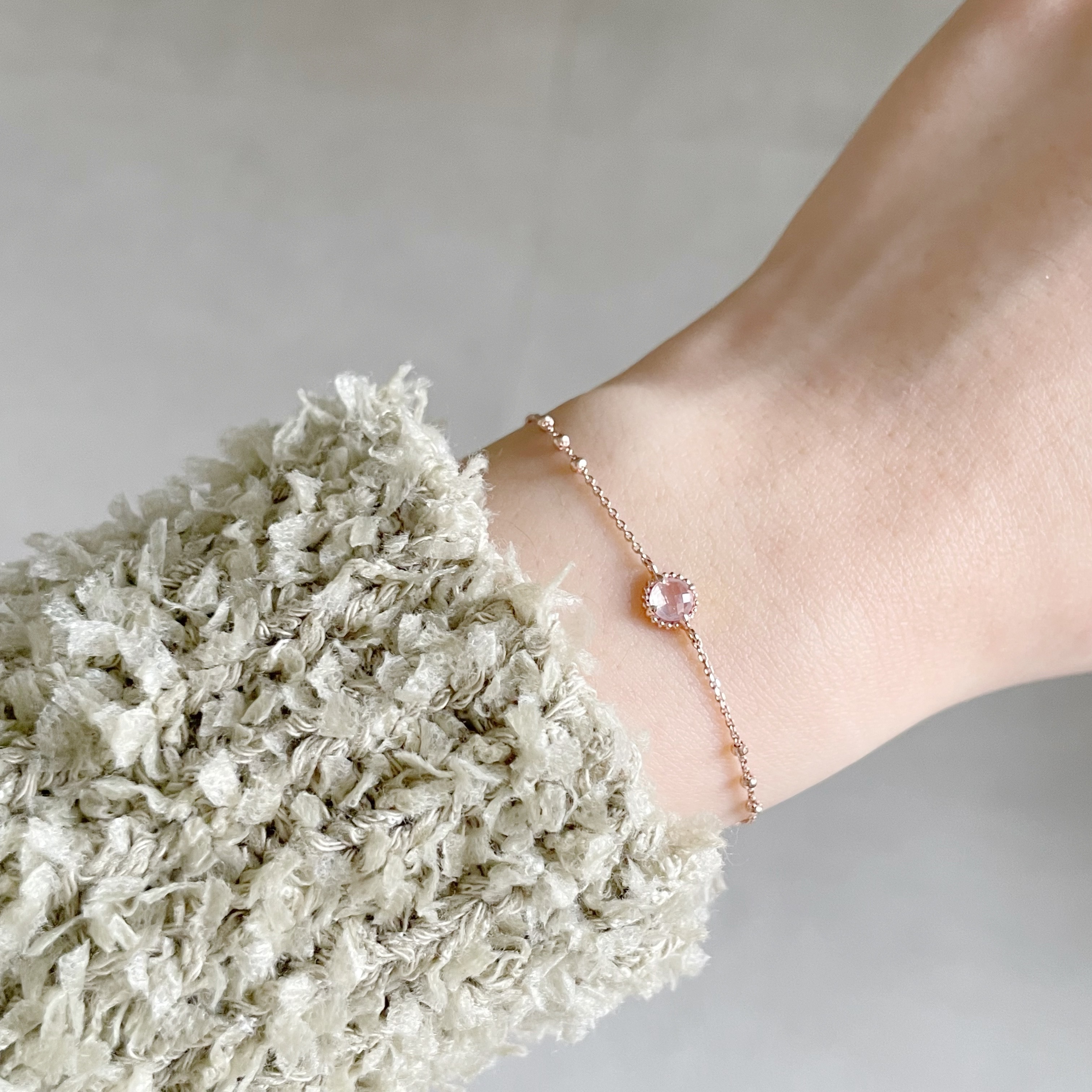 14K蛋撻粉晶triplets手鍊