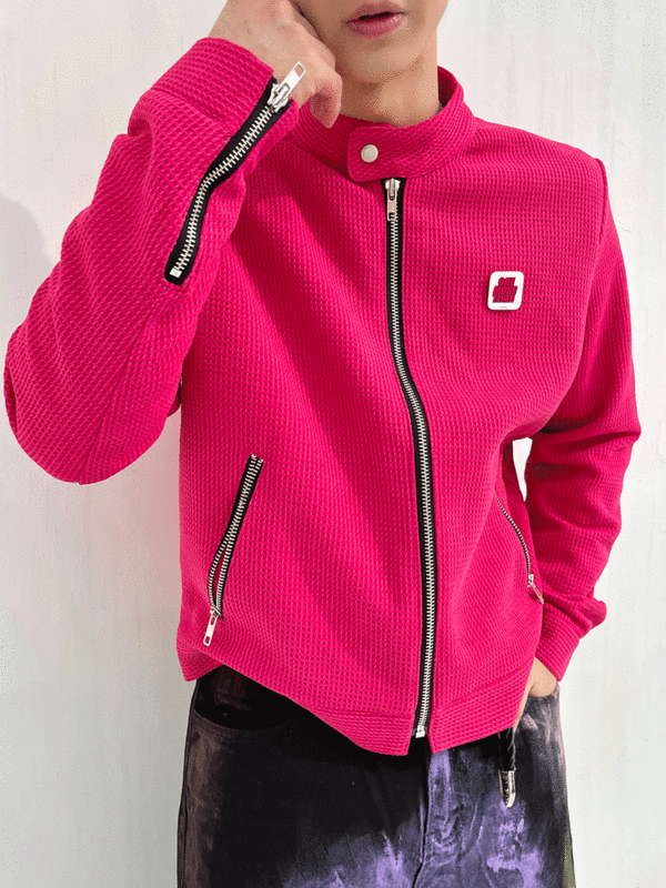 (韓國限時特價)優質針織厚磅華夫格騎士夾克外套