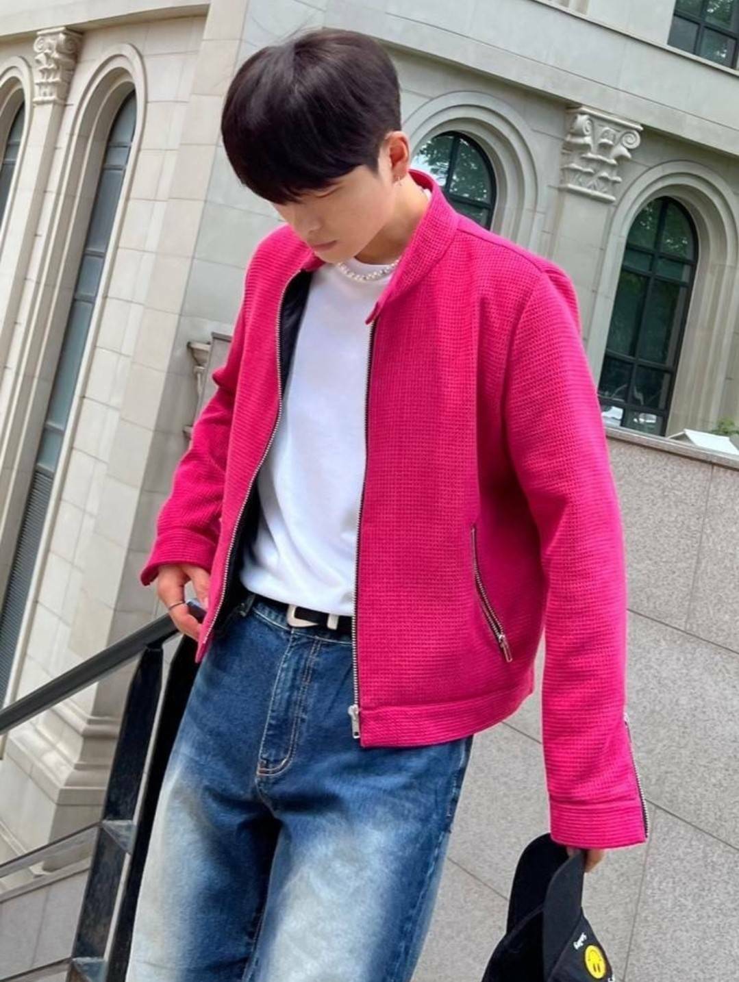 (韓國限時特價)優質針織厚磅華夫格騎士夾克外套