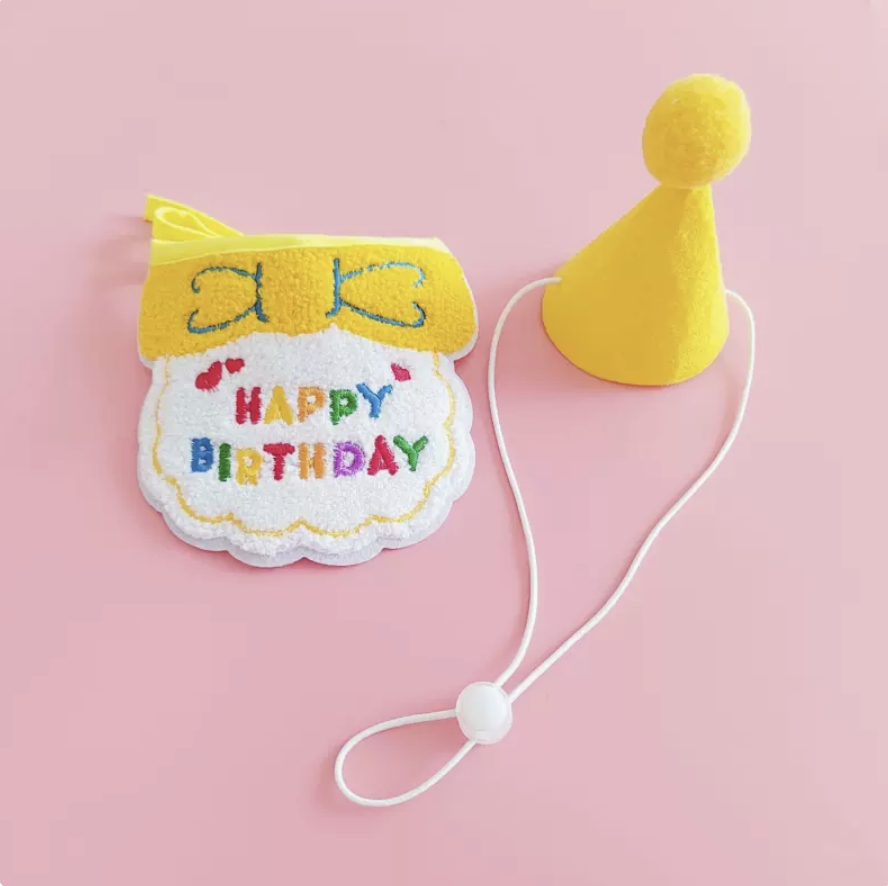 猫咪狗狗生日派對Happy Birthday巾巾+生日帽