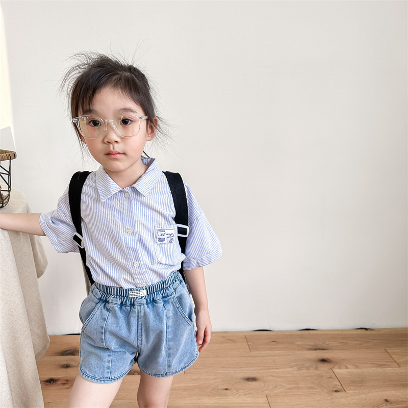 斜口袋鬆緊牛仔短褲