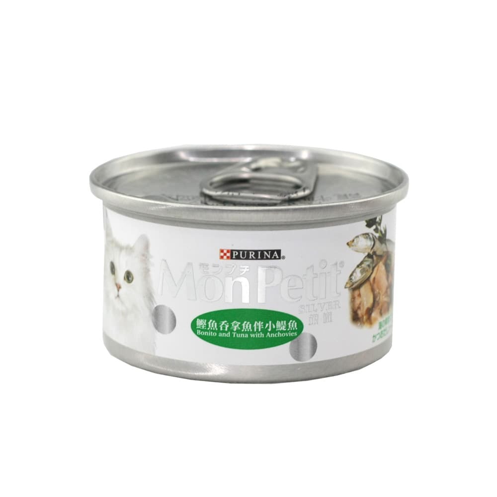 Mon Petit 貓罐頭 銀罐系列 - 鰹魚吞拿魚添小鯷魚 (Bonito & Tune With Anchovies) 80G