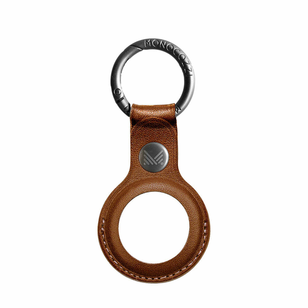 EXQUISITE | Genuine Leather AirTag Holder Keychain - Tan