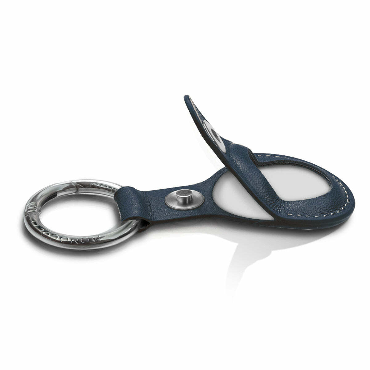 EXQUISITE | Genuine Leather AirTag Holder Keychain - Navy Blue