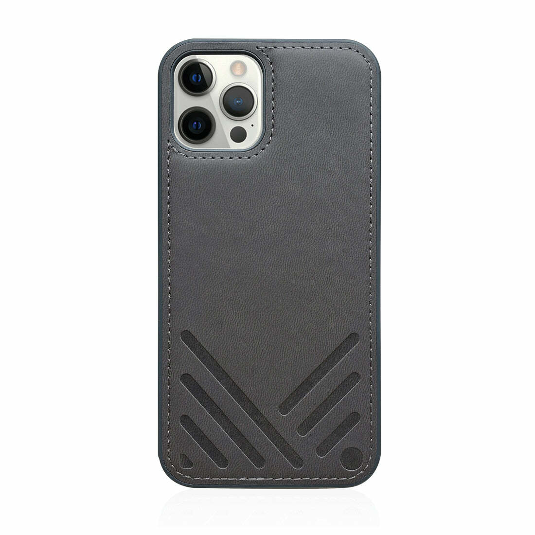 for iPhone 12 | POSH｜Shockproof Vegan Leather Back Case - Charcoal