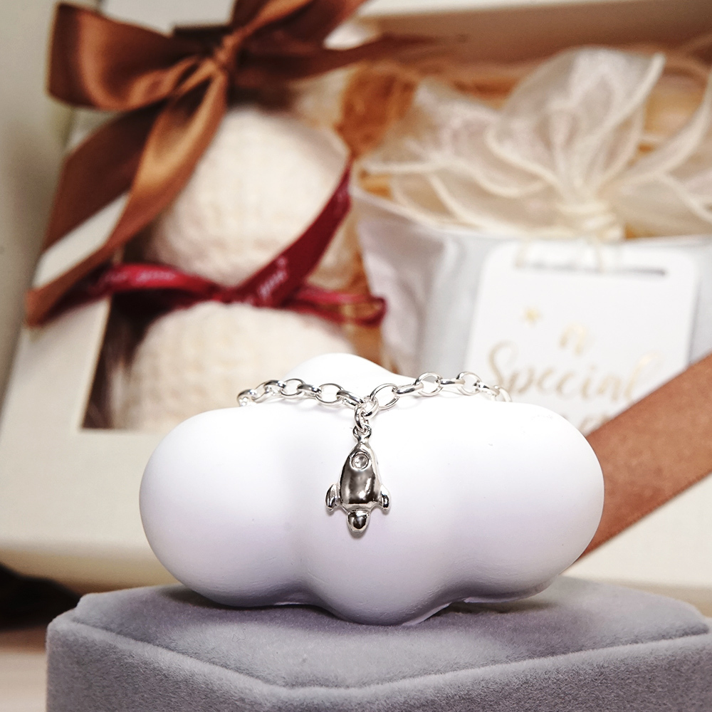 逐夢小火箭 【彌月禮盒版】 寶寶滿月刻字手鍊 925純銀兒童銀飾