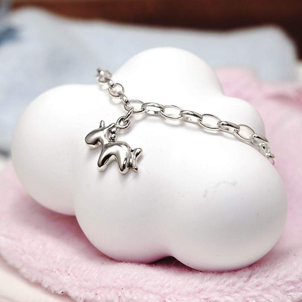 夢幻獨角獸 【彌月禮盒版】 寶寶滿月刻字手鍊 925純銀兒童銀飾