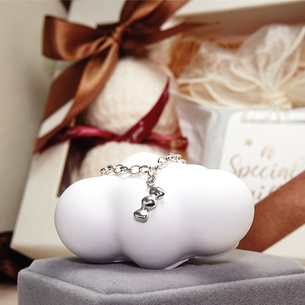 蝴蝶結糖果 【彌月禮盒版】 寶寶滿月刻字手鍊 925純銀兒童銀飾