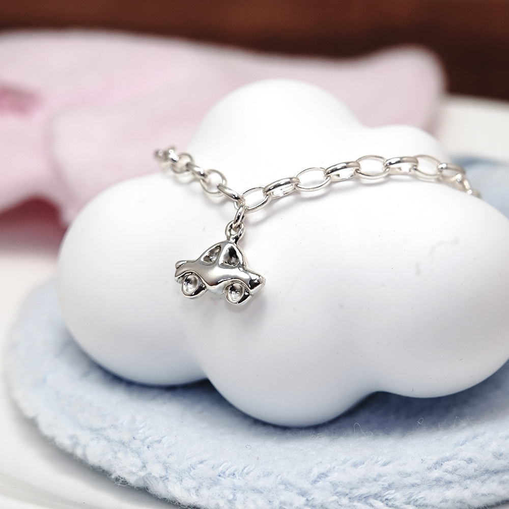 幸運小汽車 【彌月禮盒版】 寶寶滿月刻字手鍊 925純銀兒童銀飾