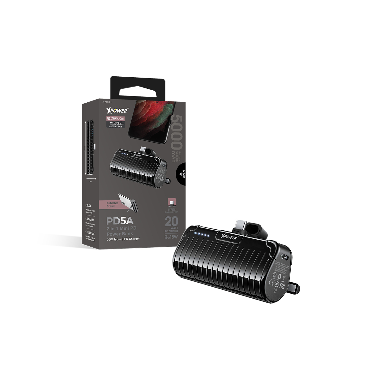 XPower PD5A 2合1 迷你5000mAh Type-C外置充電器(特價產品3個月保養)