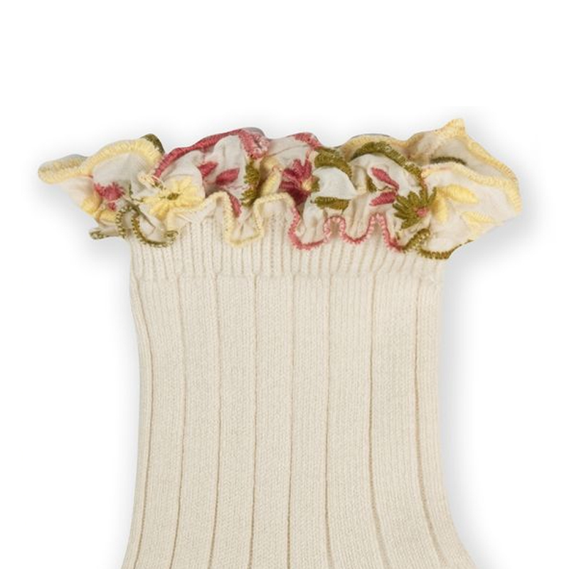 Collégien-Anémone Sock 春日浪漫刺繡小花荷葉邊短襪(Doux Agneaux)