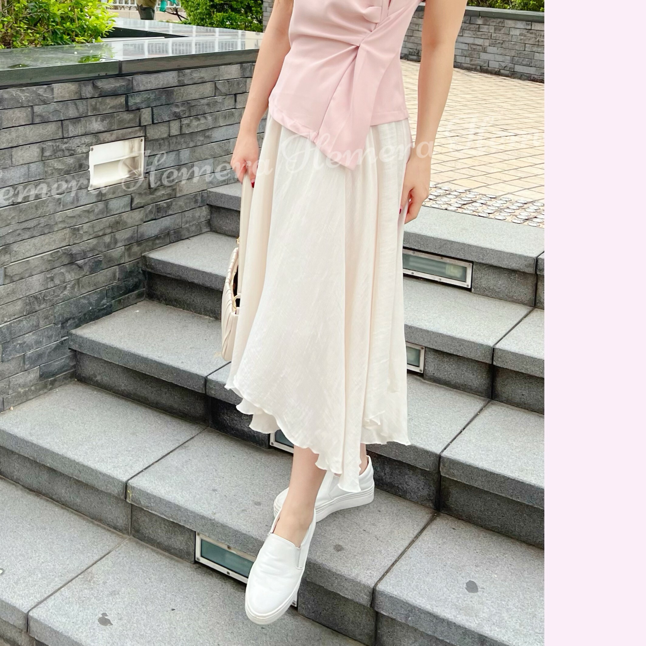 SK23W0356 飄逸不規則棉麻質地長裙