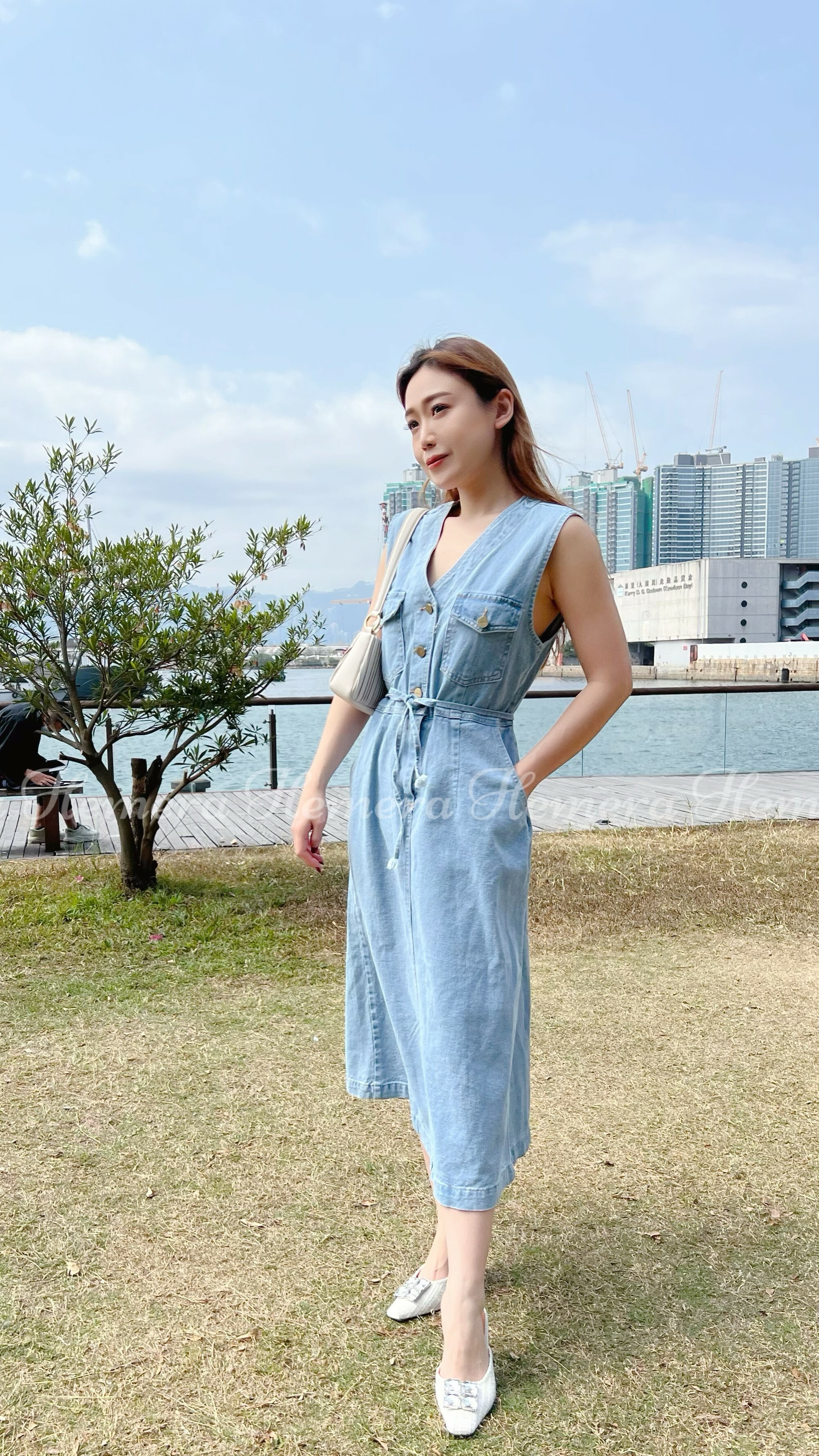 DR23W0342 牛仔V領背心長裙