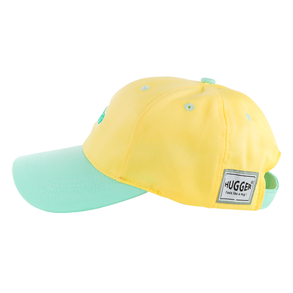 小文青撞色兒童棒球帽子 Hello黃綠色