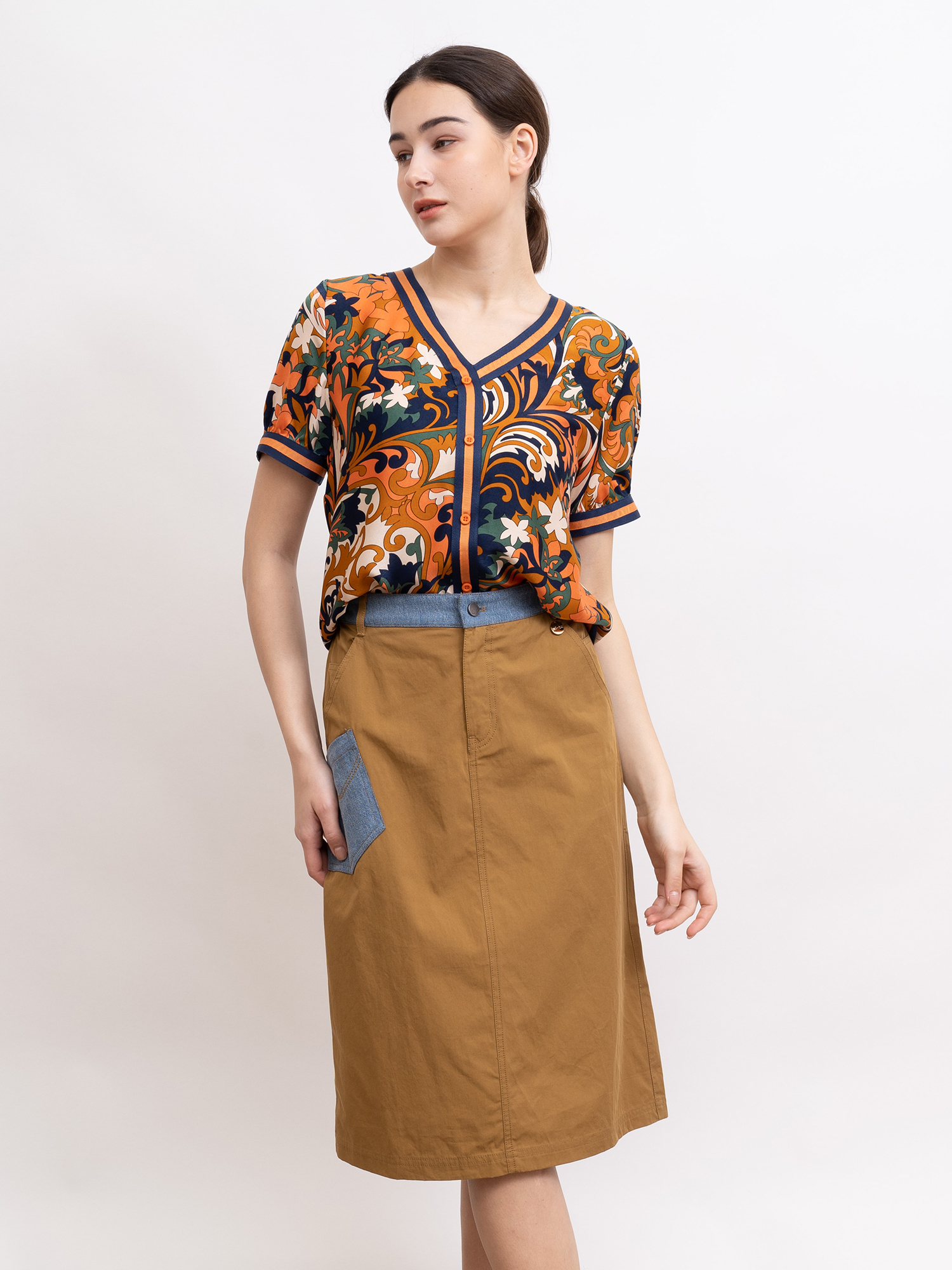 mi-tu 拼牛仔布半身裙