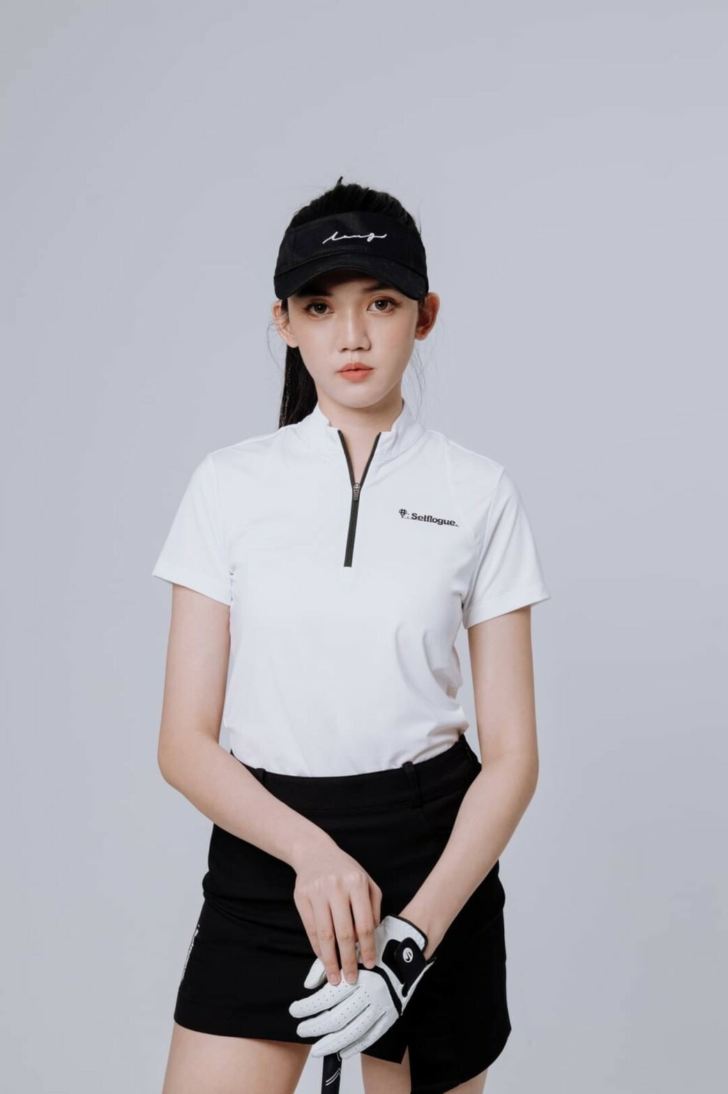 Selflogue Women's Stand Collar Zip Golf Polo