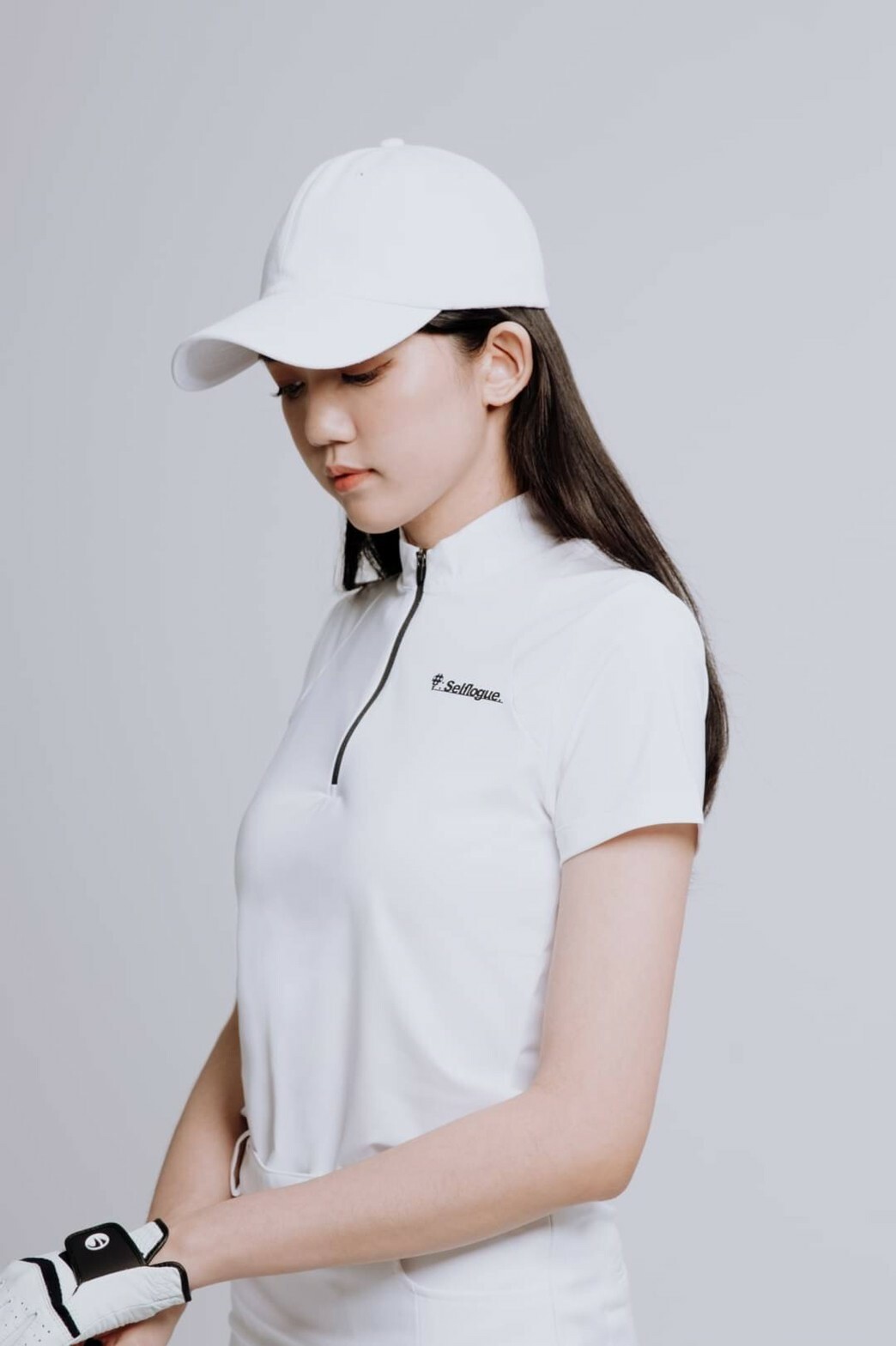 Selflogue Women's Stand Collar Zip Golf Polo