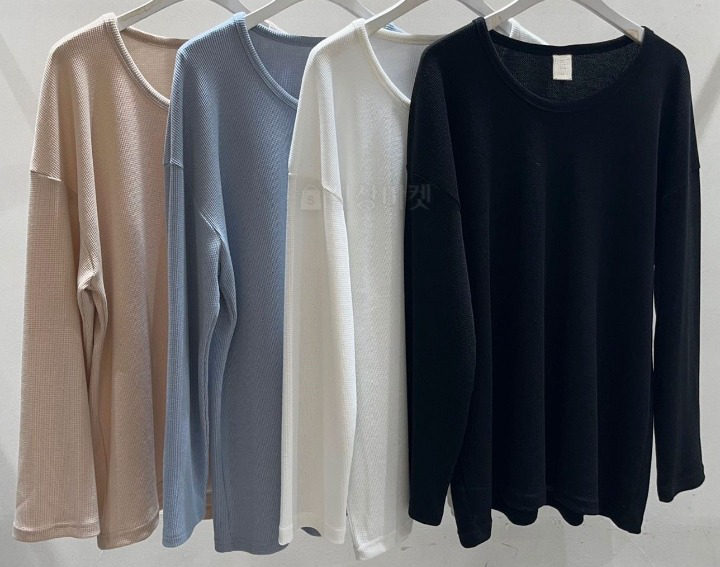 華夫格U領長袖T恤