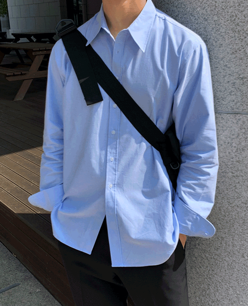 牛津布純色長袖襯衫 / 藍M / 不提供退換貨