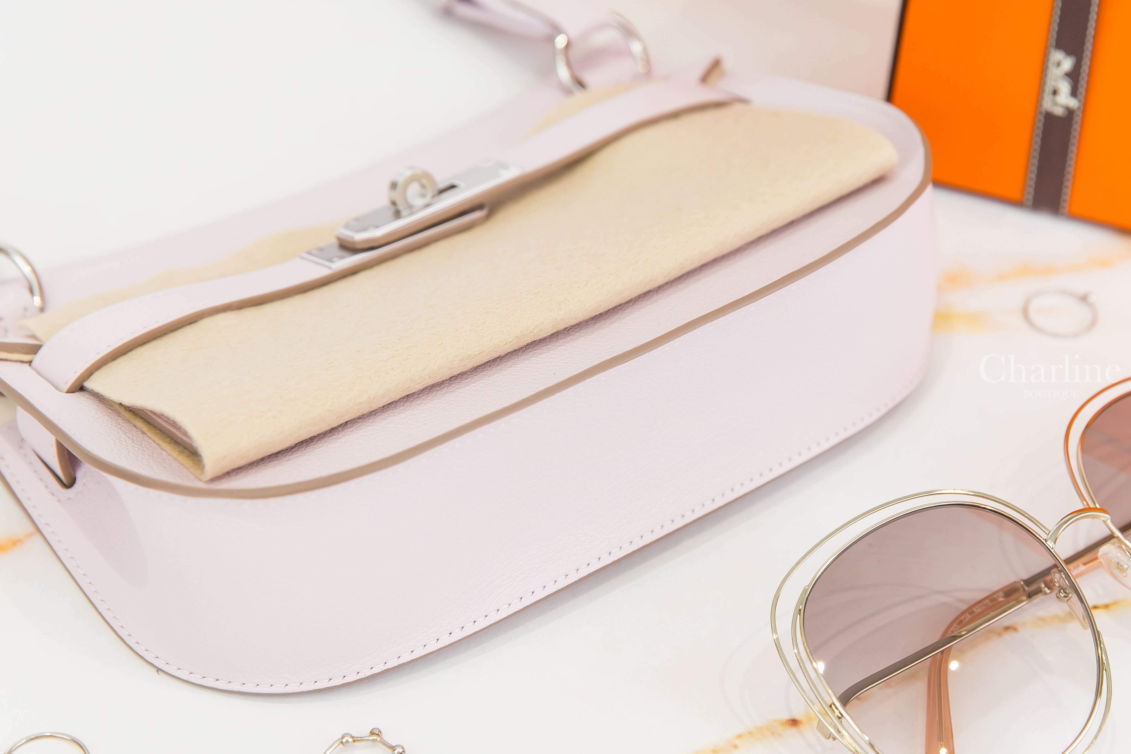 Hermès Jypsiere Mini 09 Mauve Pale / I2 Nata Veau Evercolor B刻淡紫色拼奶油白內裡銀釦迷你肩背包-Charline Boutique 精品代購