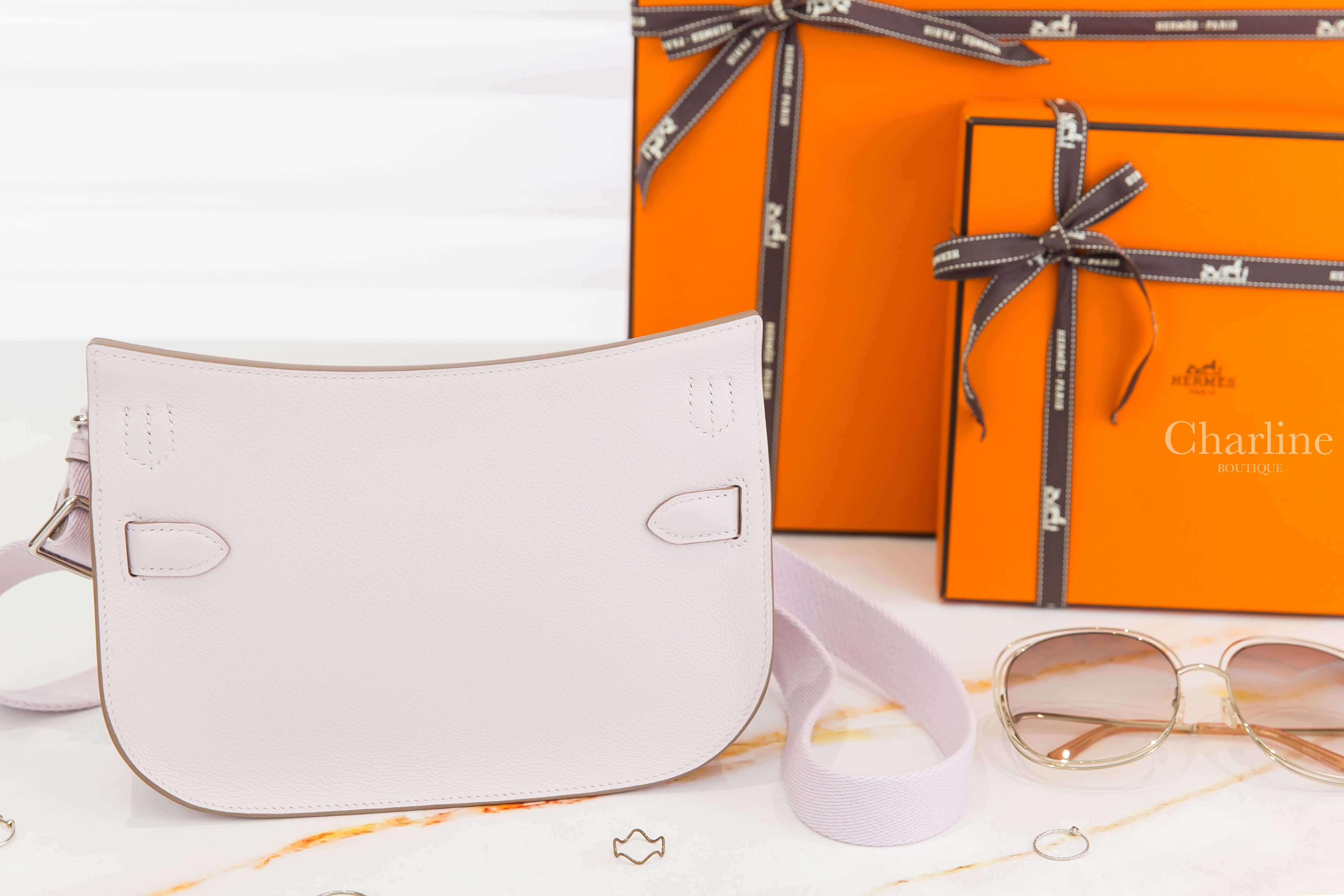 Hermès Jypsiere Mini 09 Mauve Pale / I2 Nata Veau Evercolor B刻淡紫色拼奶油白內裡銀釦迷你肩背包-Charline Boutique 精品代購