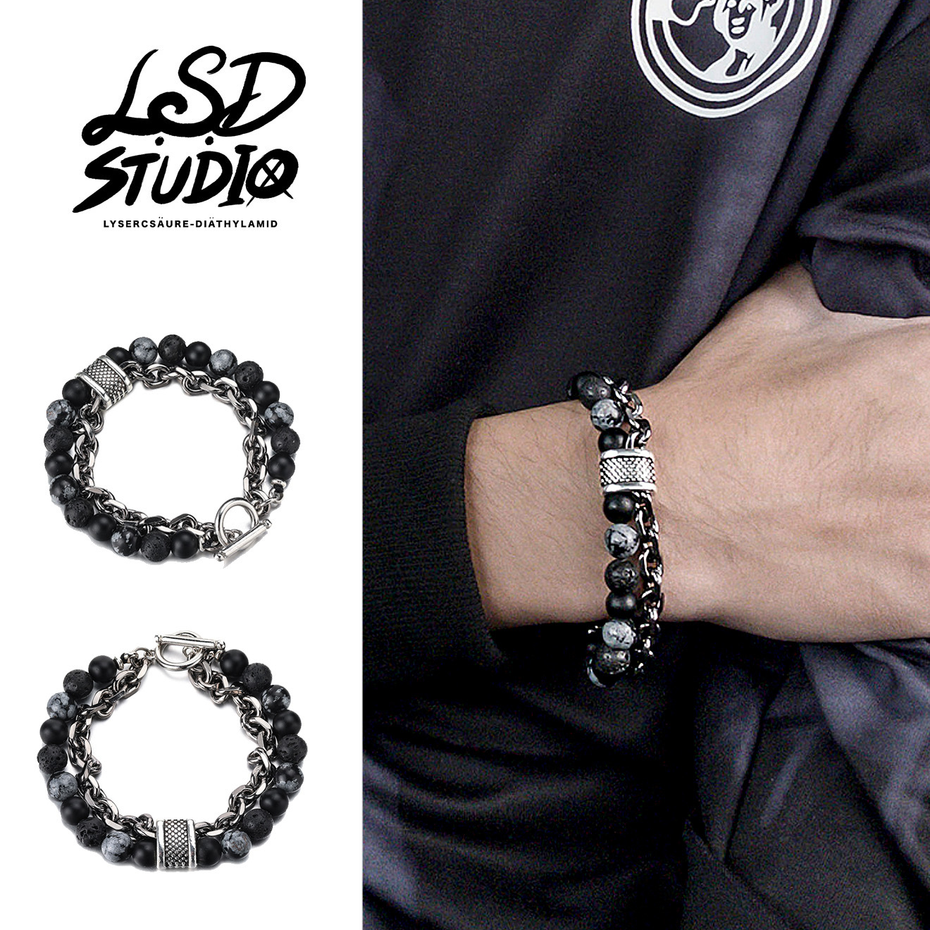 【ACCW007】暗夜曜石雙層拼接手鍊