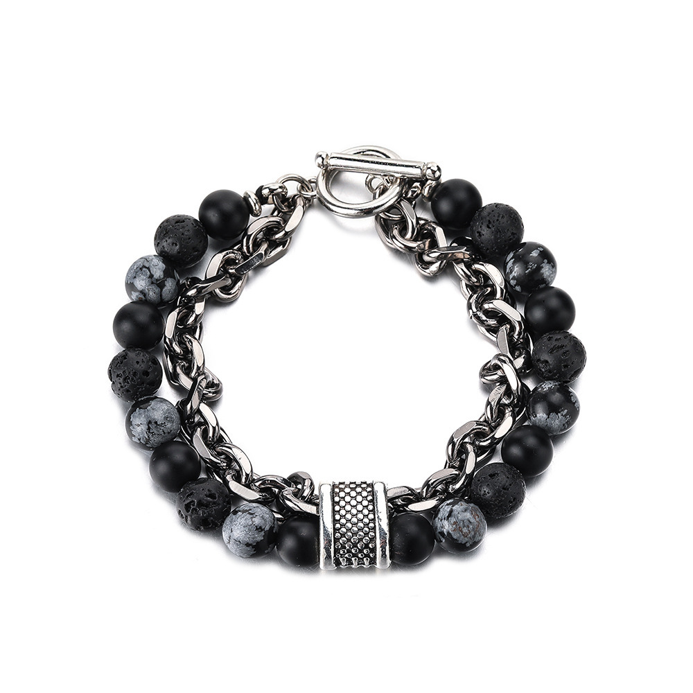 【ACCW007】暗夜曜石雙層拼接手鍊