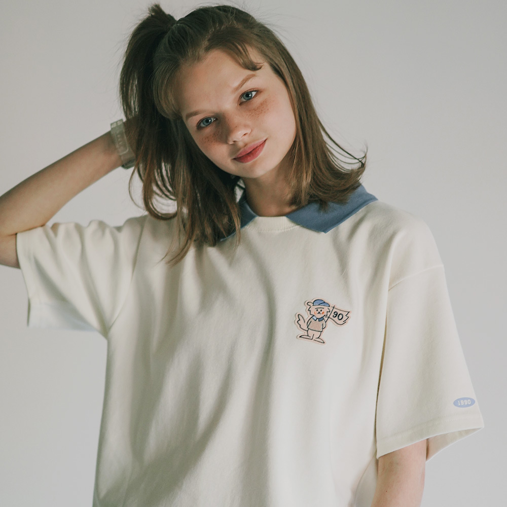 <預購> 韓國WV PROJECT 翻領電繡Bashful dog純棉短T