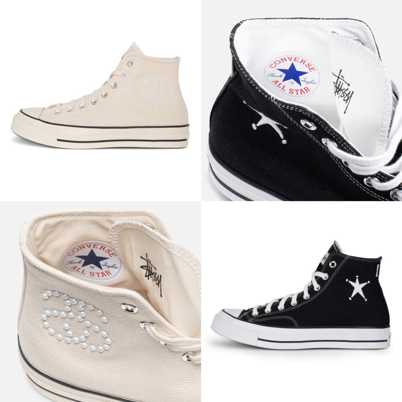 Stüssy x Converse Chuck 70 Hi 珍珠鑲嵌/ 五芒星黑米白高筒