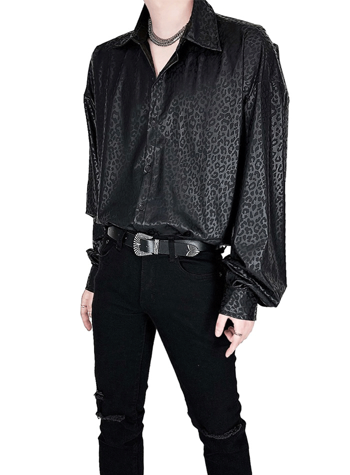 豹紋皮革寬鬆襯衫