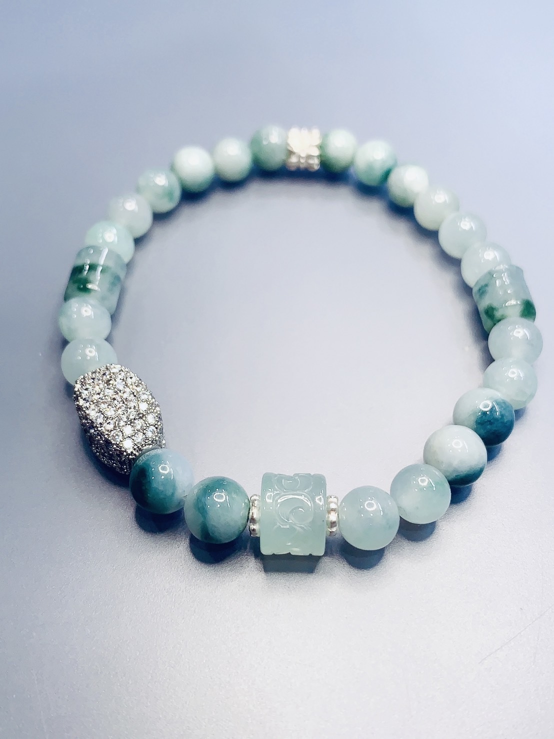 淡藍悠香丨藍水翡翠設計手鍊